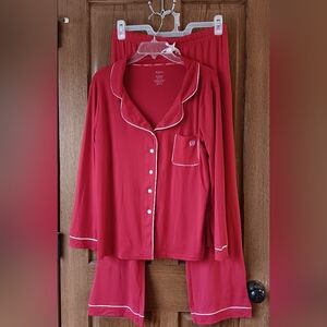 EUC Born Red Notch Collar Long Sleeve Loungewear/Sleep Set Size L